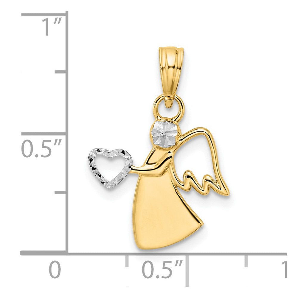 FJC Finejewelers 14 kt Yellow Gold and White Rhodium Bright Cut Angel Holding Heart Charm 22 x 15 mm