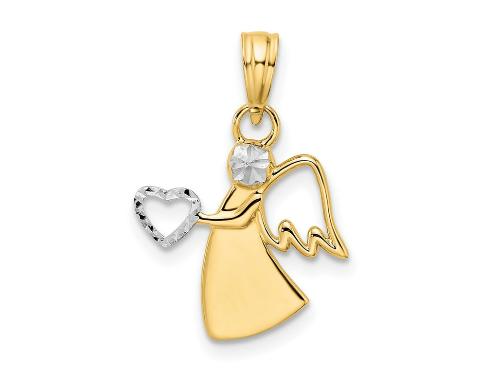 FJC Finejewelers 14 kt Yellow Gold and White Rhodium Bright Cut Angel Holding Heart Charm 22 x 15 mm