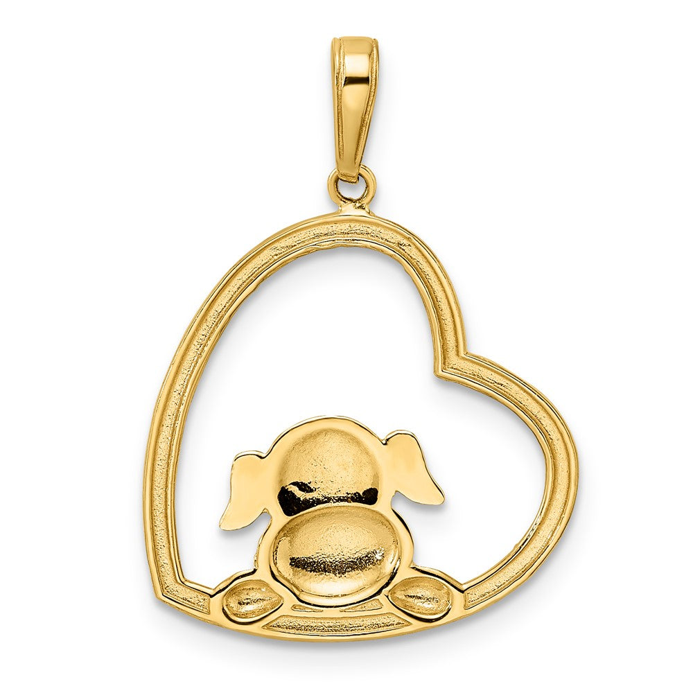 FJC Finejewelers 14 kt Yellow Gold and White Rhodium Bright Cut Puppy in Heart Charm 27 x 19 mm
