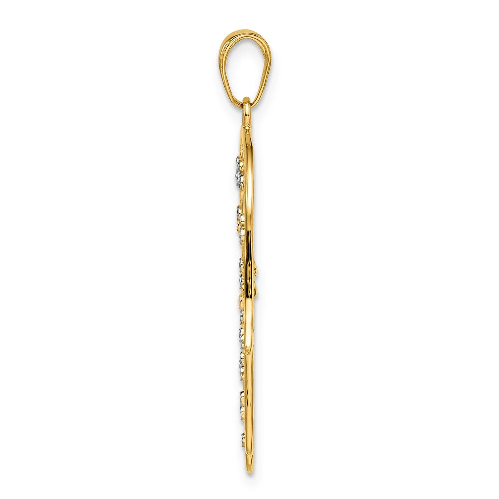 FJC Finejewelers 14 kt Yellow Gold and White Rhodium Bright Cut Filigree Hamsa Charm 37 x 21 mm