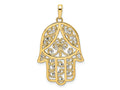 FJC Finejewelers 14 kt Yellow Gold and White Rhodium Bright Cut Filigree Hamsa Charm 37 x 21 mm