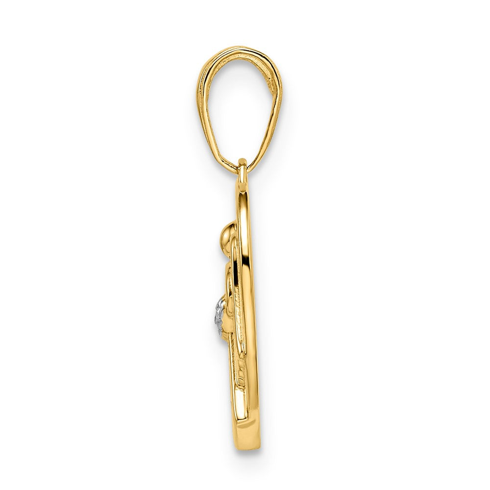 FJC Finejewelers 14 kt Yellow Gold and White Rhodium Bright Cut Angel on Heart Charm 21 x 15 mm