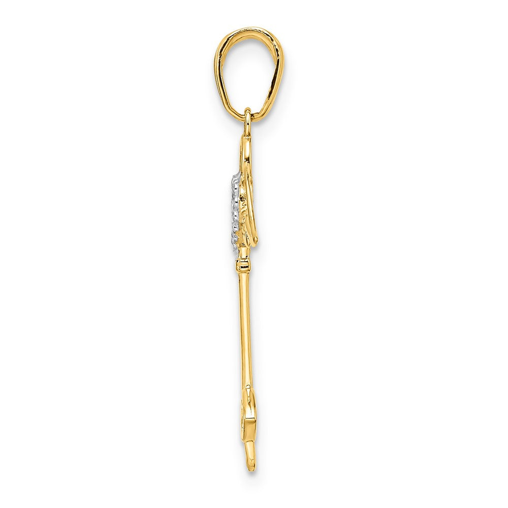 FJC Finejewelers 14 kt Yellow Gold and White Rhodium Bright Cut Heart/ Angel Wings Key Charm 31 x 18 mm