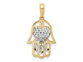 FJC Finejewelers 14 kt Yellow Gold and White Rhodium Bright Cut Heart Hamsa Charm 25 x 13 mm