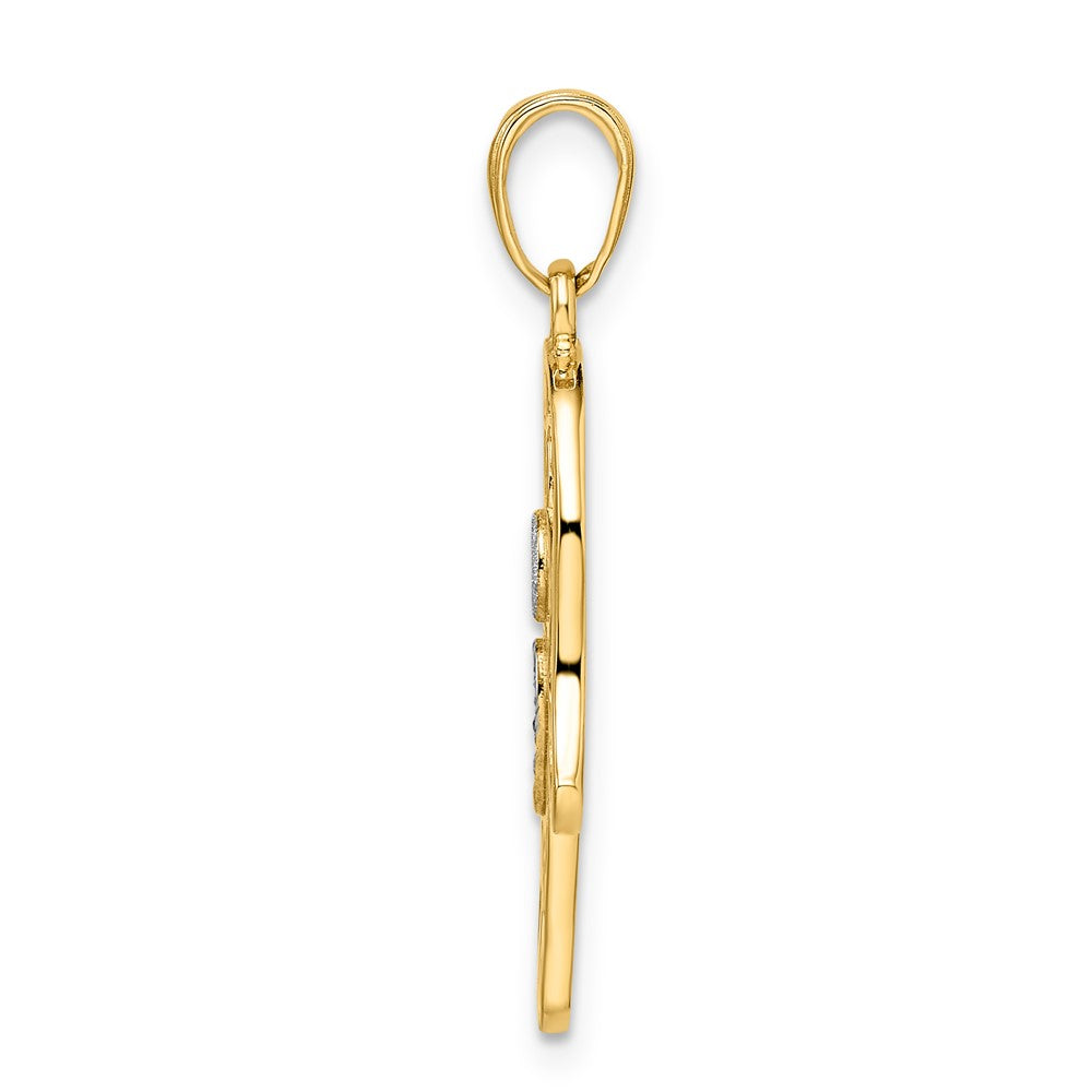 FJC Finejewelers 14 kt Yellow Gold and White Rhodium Bright Cut Evil Eye Hamsa Charm 30 x 17 mm