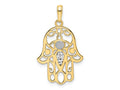 FJC Finejewelers 14 kt Yellow Gold and White Rhodium Bright Cut Evil Eye Hamsa Charm 30 x 17 mm
