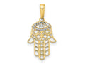 FJC Finejewelers 14 kt Yellow Gold and White Rhodium Bright Cut Evil Eye Hamsa Charm 25 x 13 mm