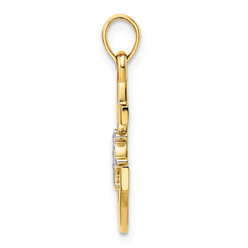 FJC Finejewelers 14 kt Yellow Gold /White Rhodium Bright Cut Anchor and Ship's Wheel Charm 26 x 14 mm