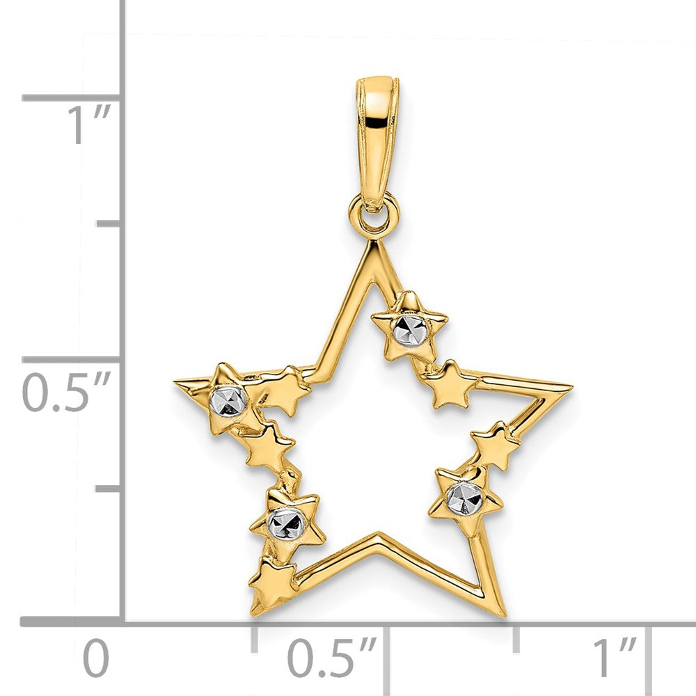 FJC Finejewelers 14 kt Yellow Gold and White Rhodium Bright Cut Stars Charm 26 x 19 mm
