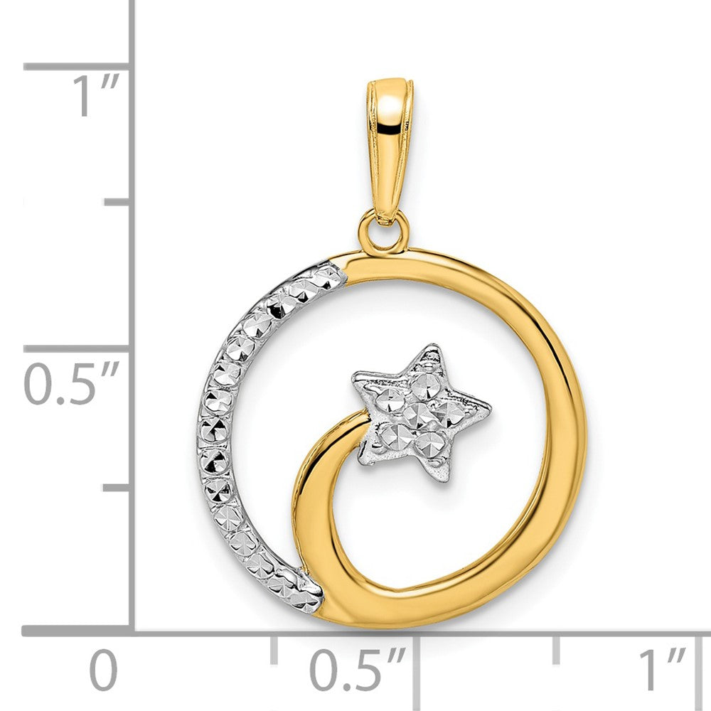 FJC Finejewelers 14 kt Yellow Gold and White Rhodium Bright Cut Shooting Star Charm 25 x 18 mm