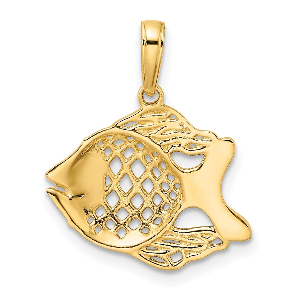FJC Finejewelers 14 kt Yellow Gold and White Rhodium Bright Cut Fish Charm 21 x 18 mm