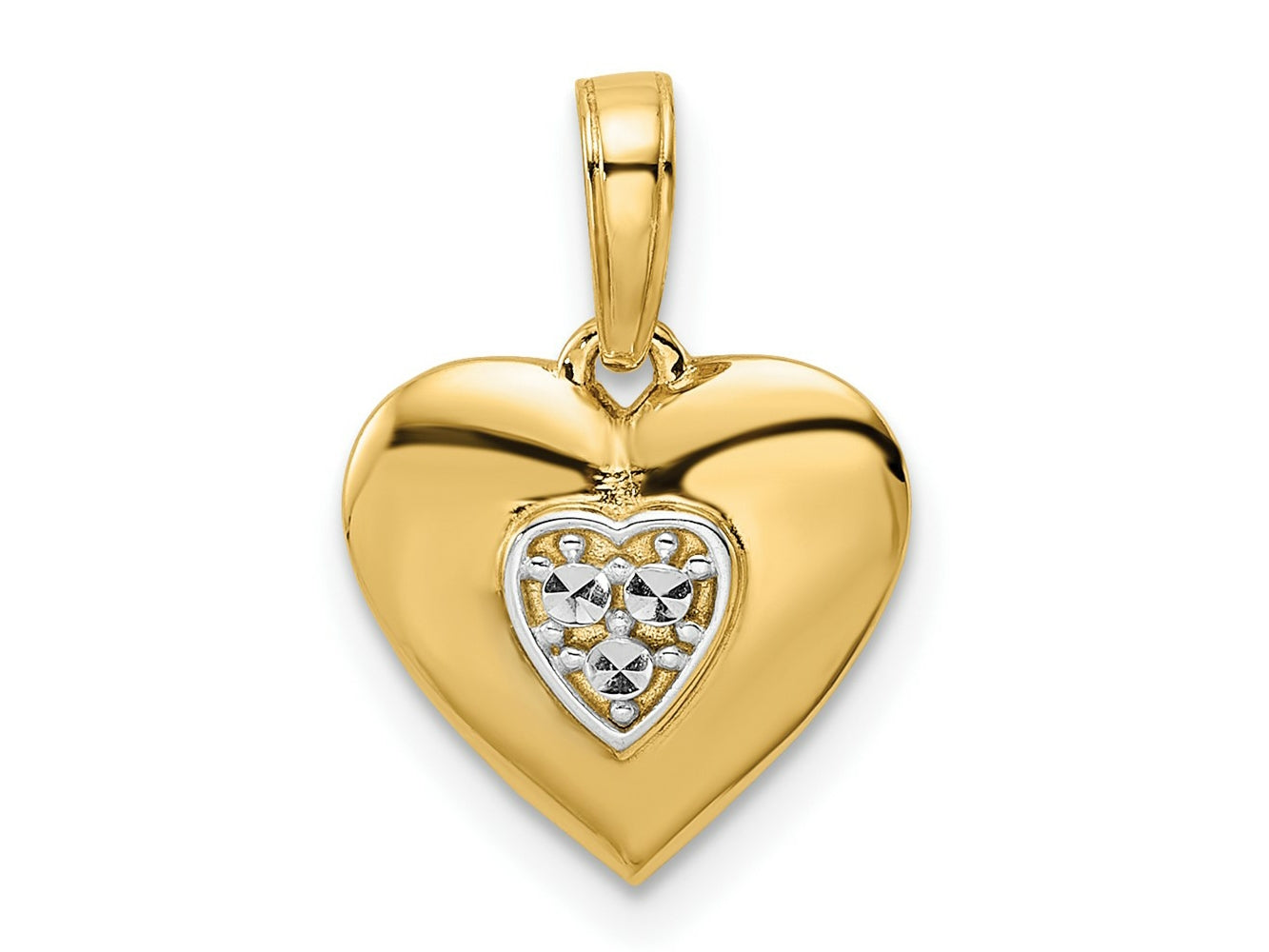 FJC Finejewelers 14 kt Yellow Gold Bright Cut and White Rhodium D/iamond-cut Puffy Heart Charm 17 x 12 mm