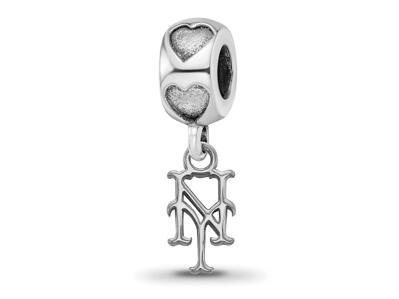 LogoArt 925 Sterling Silver Rhodium Plated New York Mets NY on Heart Bead