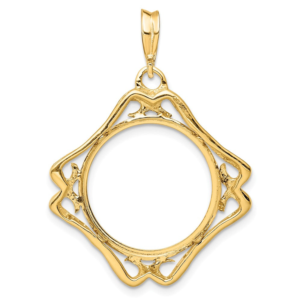 FJC Finejewelers 14 kt Yellow Gold Cushion Shape Scroll 17.8mm Prong Coin Bezel Pendant