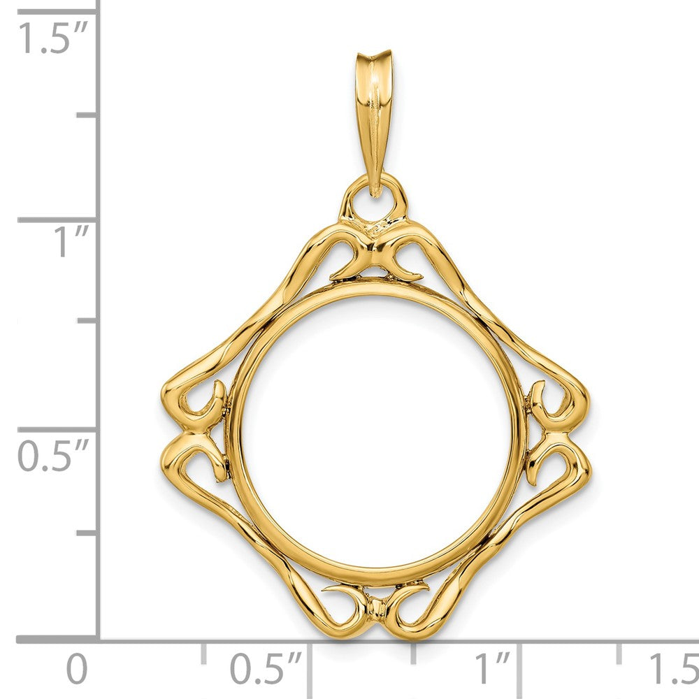 FJC Finejewelers 14 kt Yellow Gold Cushion Shape Scroll 17.8mm Prong Coin Bezel Pendant