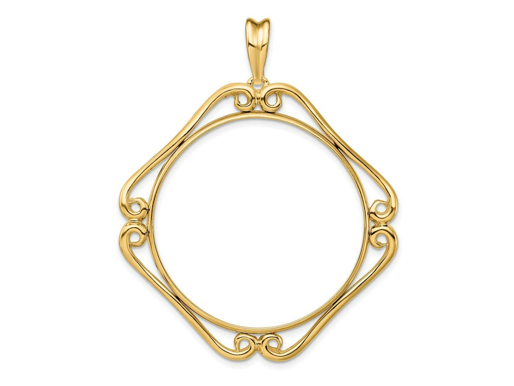 FJC Finejewelers 14 kt Yellow Gold Cushion Shape Scroll 34.2mm Prong Coin Bezel Pendant