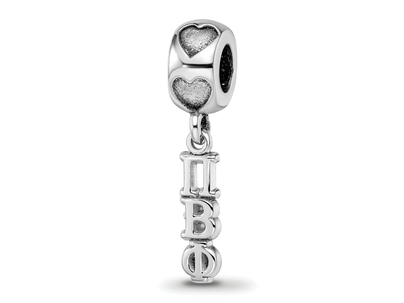 LogoArt 925 Sterling Silver Rhodium Plated Pi Beta Phi Vertical Letters on Heart Bea