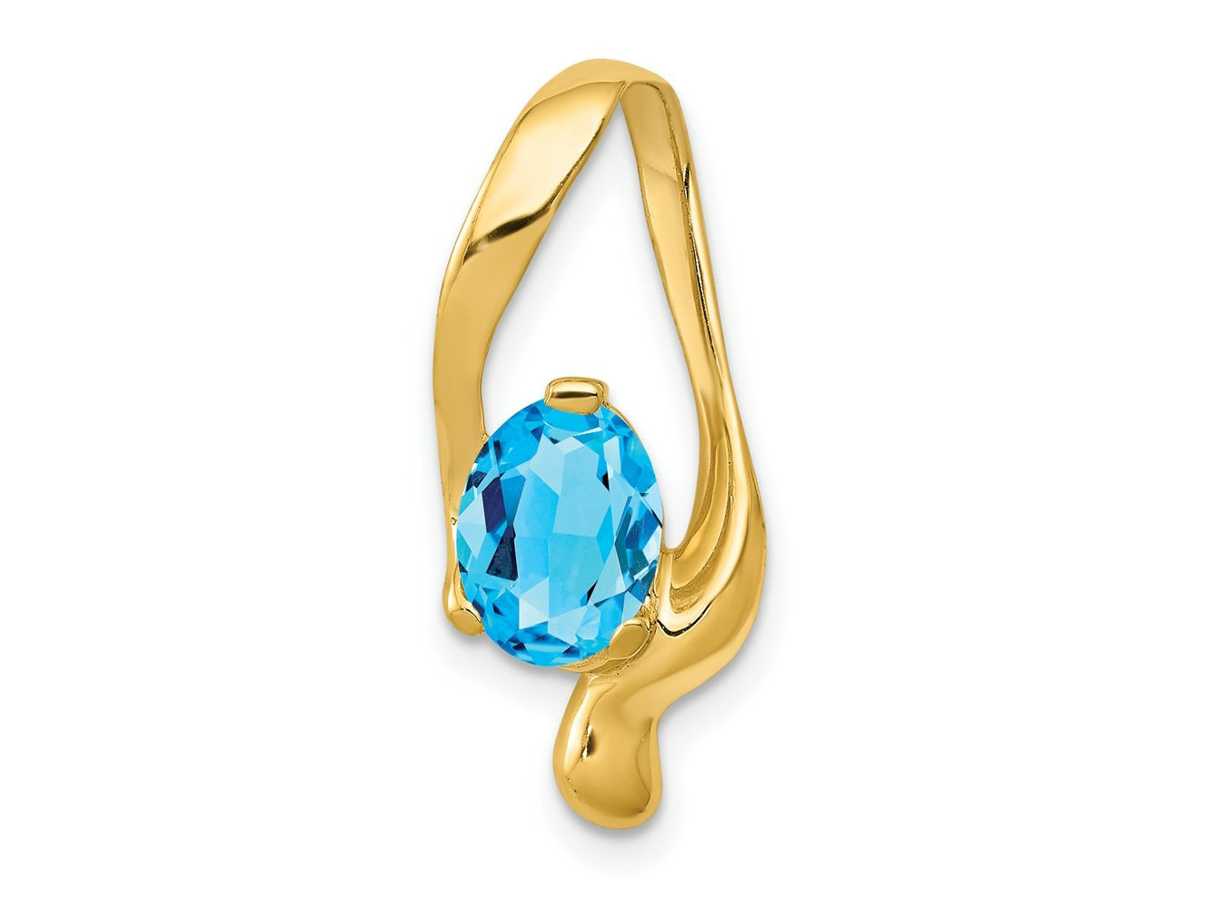 FJC Finejewelers 14 kt Yellow Gold 8x6mm Oval Blue Topaz Slide 22 mm x 15 mm
