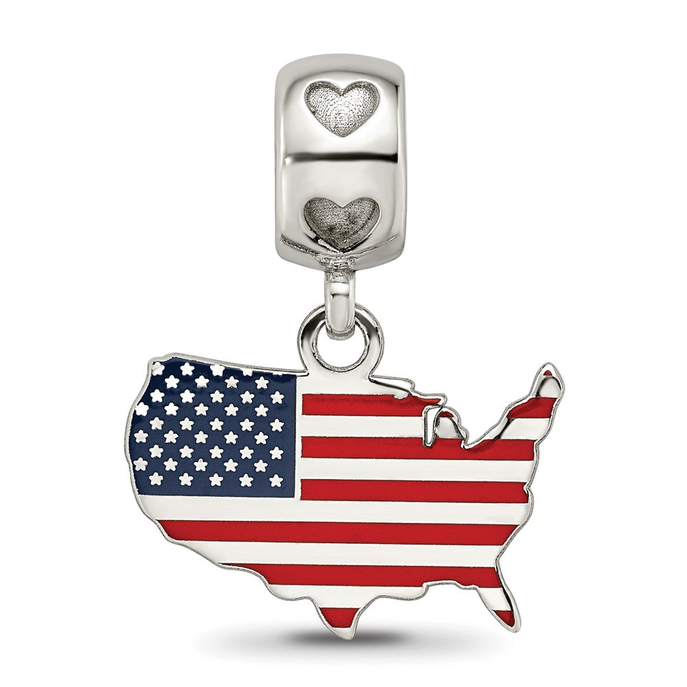 FJC Finejewelers 925 Sterling Silver Flag in US Map Enameld on Heart Bead Bail