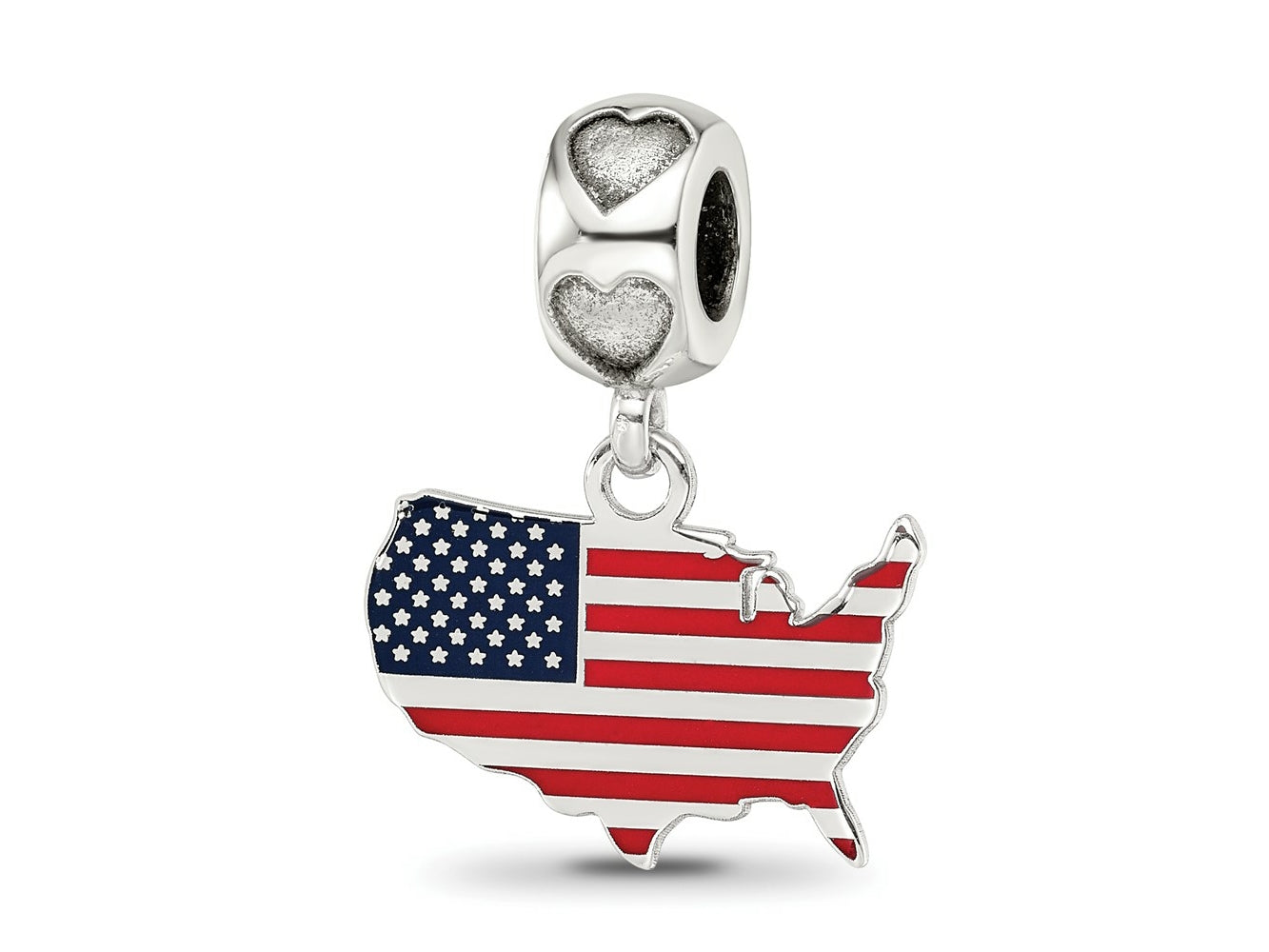 FJC Finejewelers 925 Sterling Silver Flag in US Map Enameld on Heart Bead Bail