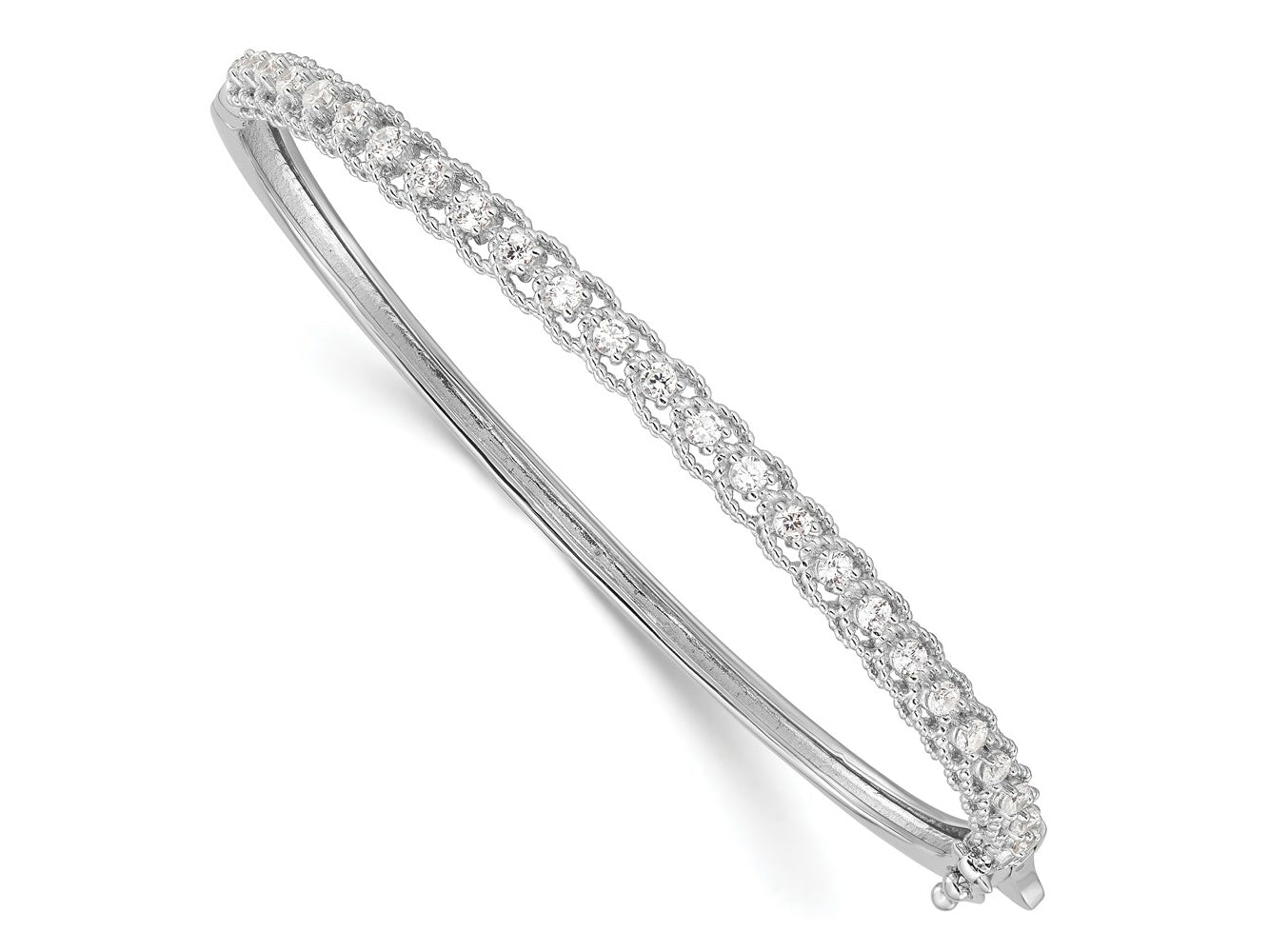 FJC Finejewelers 925 Sterling Silver Rhodium Plated CZ Hinged Bangle 4.27 mm