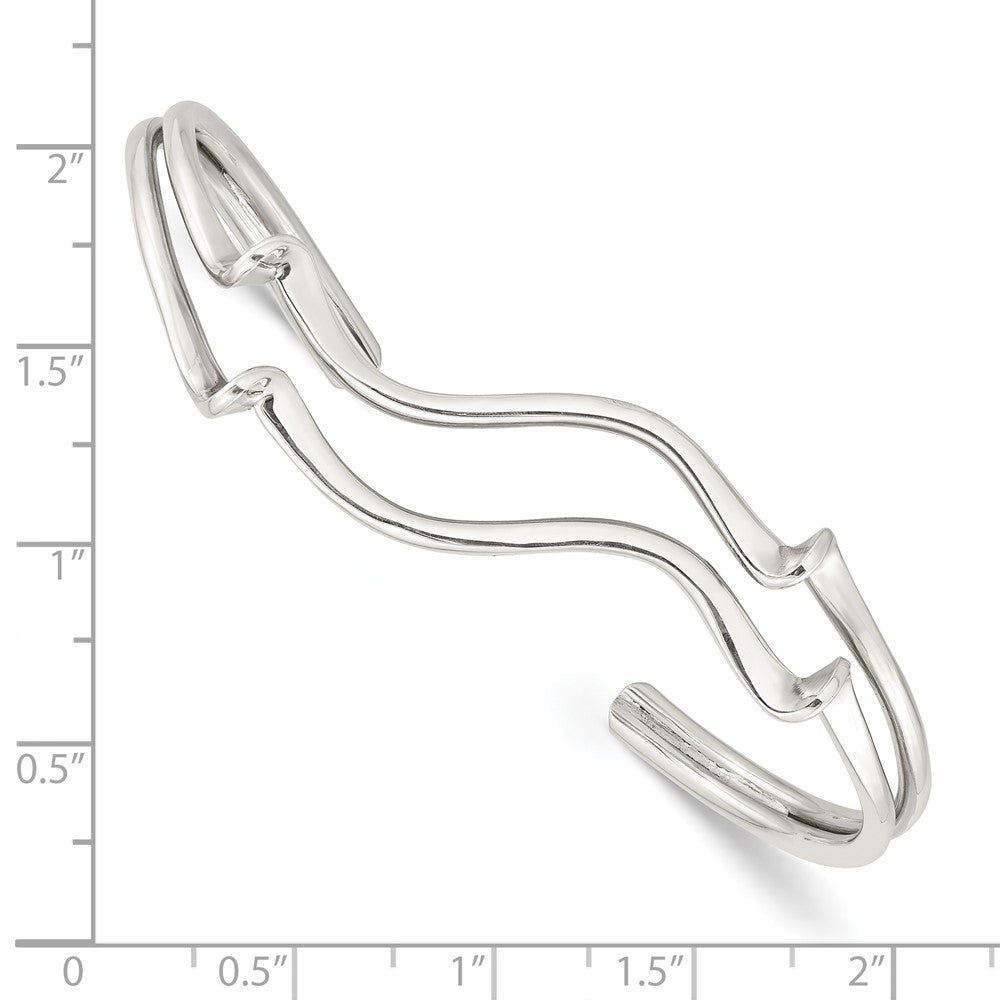 FJC Finejewelers 925 Sterling Silver Polished Wavy Cuff Bangle 7.5 Inches x 14 mm