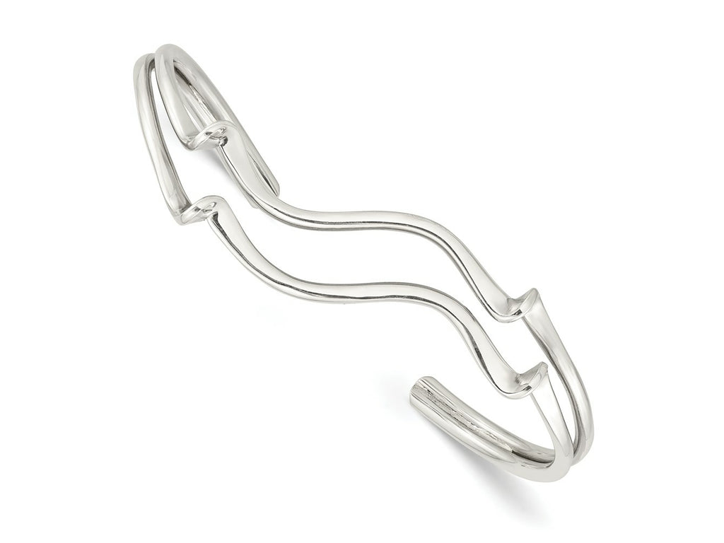 FJC Finejewelers 925 Sterling Silver Polished Wavy Cuff Bangle 7.5 Inches x 14 mm