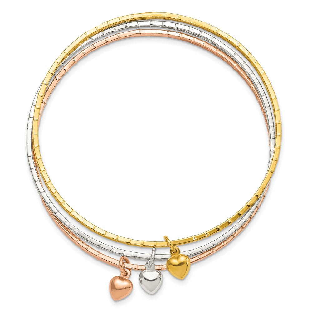 FJC Finejewelers 925 Sterling Silver with Yellow-tone and Rose-tone Puffed Heart 3 Bangle Set 1.75 mm