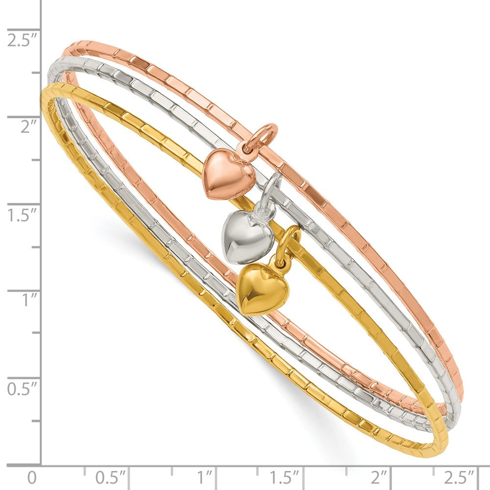 FJC Finejewelers 925 Sterling Silver with Yellow-tone and Rose-tone Puffed Heart 3 Bangle Set 1.75 mm
