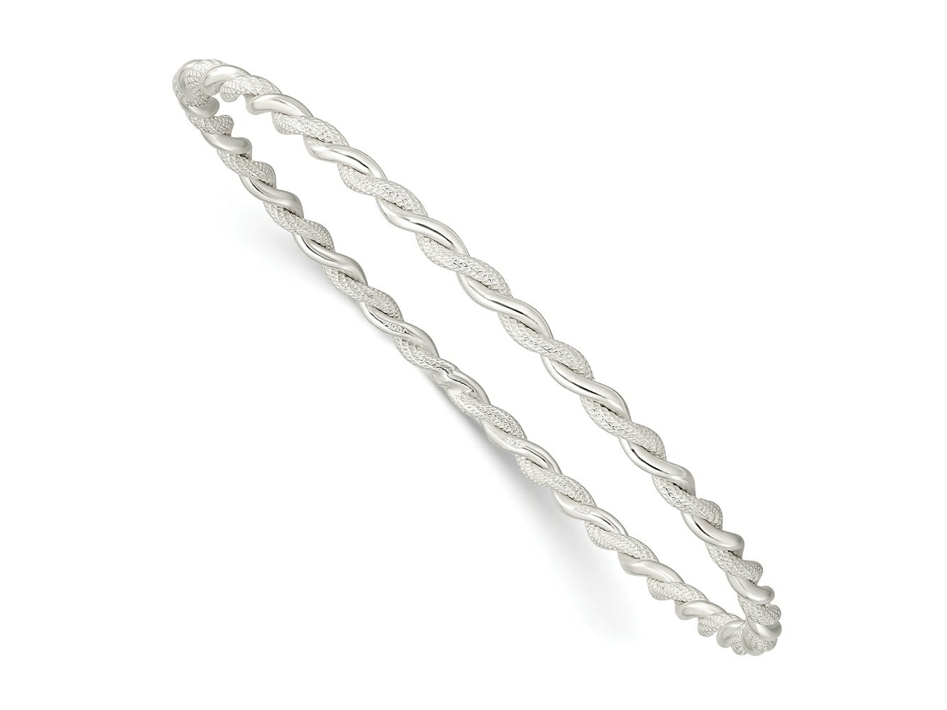 FJC Finejewelers 925 Sterling Silver Polished and Textured Twisted Slip-on Bangle 8 Inches x 3 mm