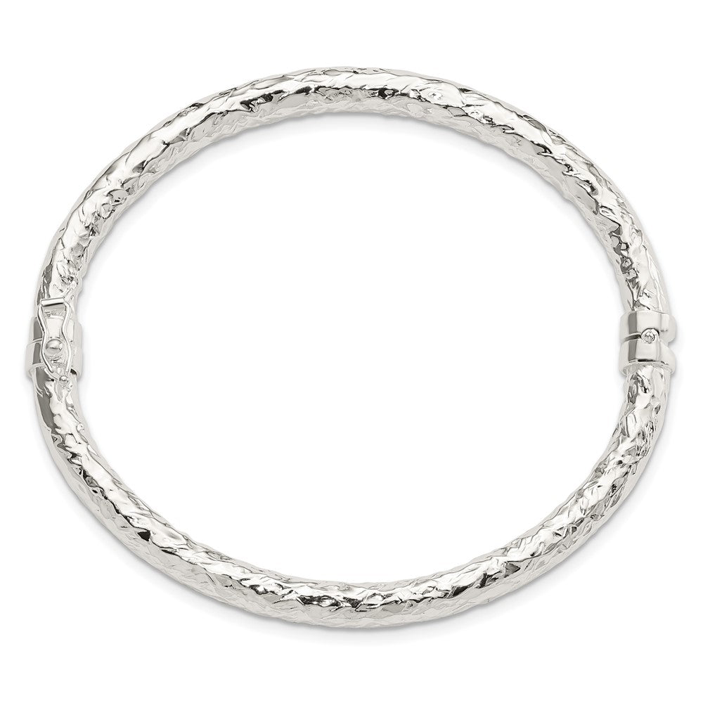 FJC Finejewelers 925 Sterling Silver Polished Textured Hinged Bangle 4.88 mm