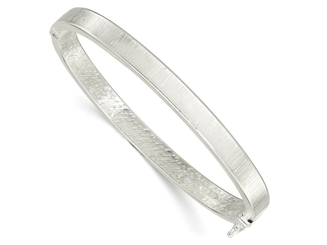 FJC Finejewelers 925 Sterling Silver Polished and Textured Hinged Bangle 6.17 mm