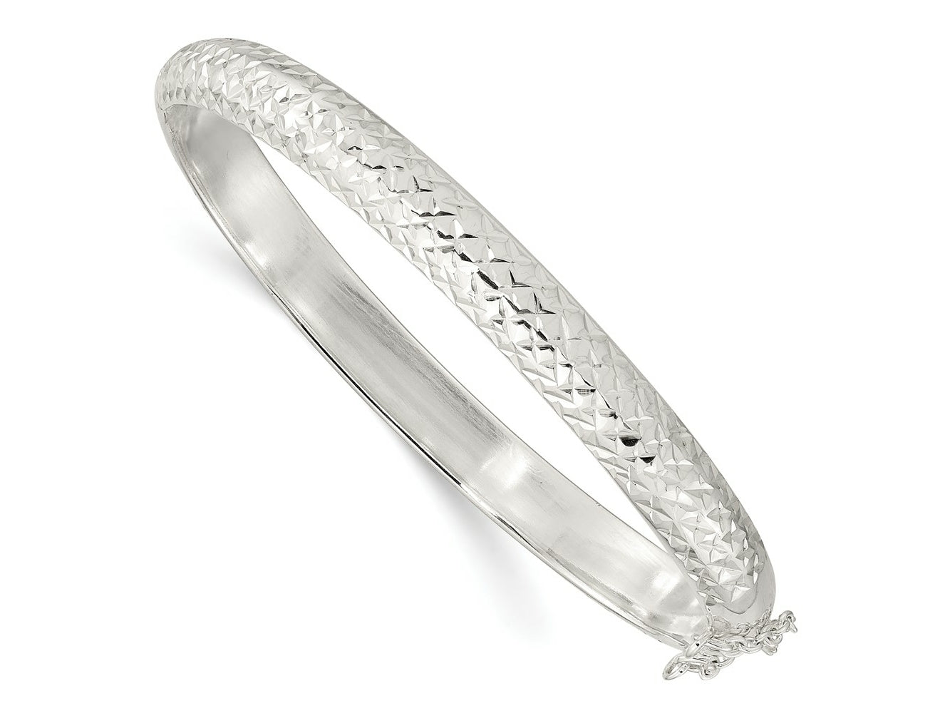 FJC Finejewelers 925 Sterling Silver Rhodium Plated Polished and Bright Cut 7.00mm Hinged Bangle 7 mm