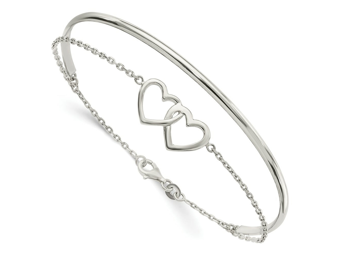 FJC Finejewelers 925 Sterling Silver Polished Double Heart and Bangle 11.5 mm