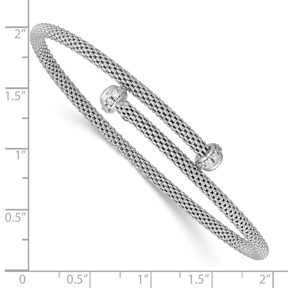 FJC Finejewelers 925 Sterling Silver Rhodium Plated Polished CZ Flexible Cuff Bangle 4.3 mm