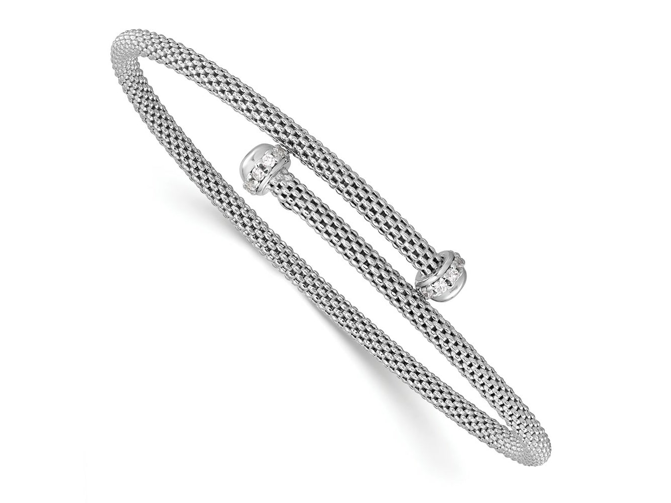 FJC Finejewelers 925 Sterling Silver Rhodium Plated Polished CZ Flexible Cuff Bangle 4.3 mm