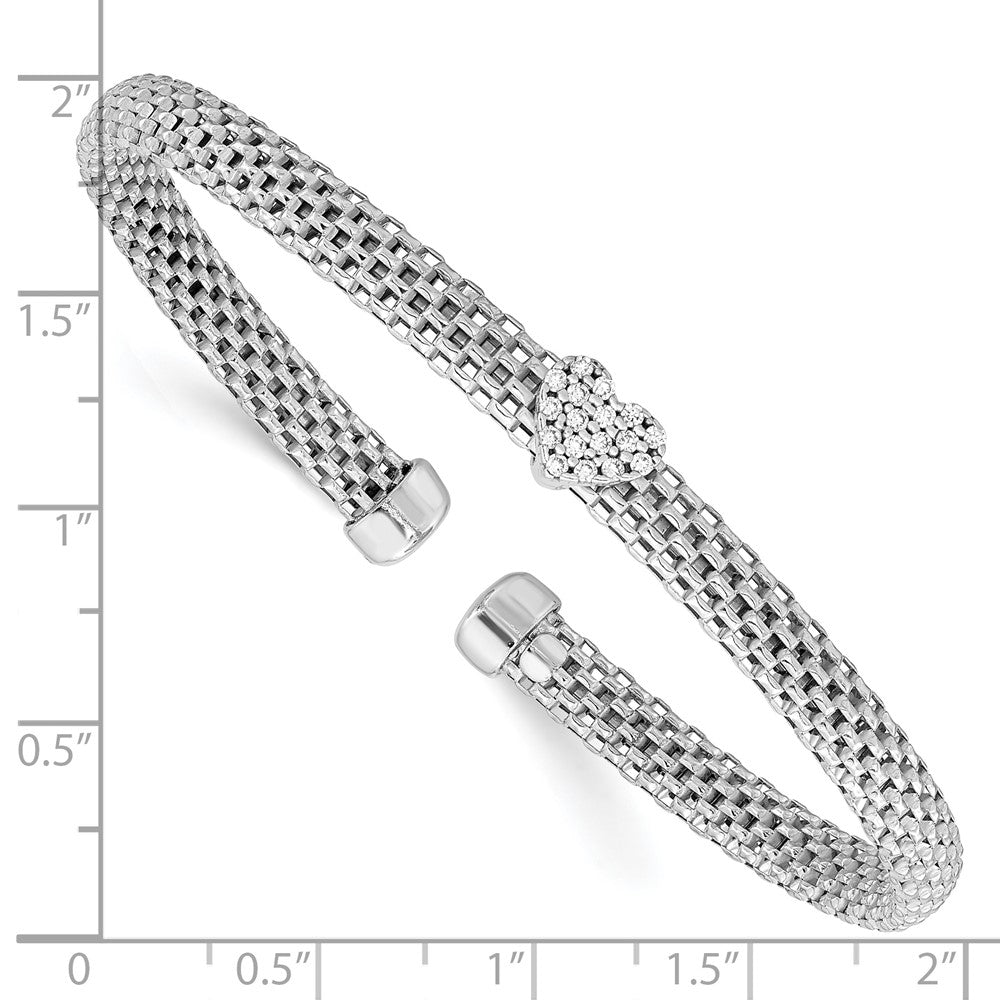 FJC Finejewelers 925 Sterling Silver Rhodium Plated Polished CZ Heart Mesh Cuff Bangle 4.9 mm