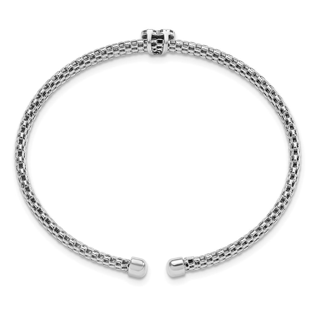 FJC Finejewelers 925 Sterling Silver Rhodium Plated Polished CZ Heart Mesh Cuff Bangle 4.9 mm