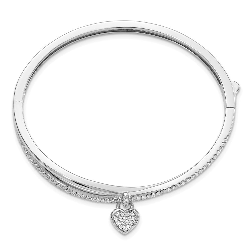 FJC Finejewelers 925 Sterling Silver Rhodium Plated CZ Heart Dangle Hinged Bangle 7.8 mm