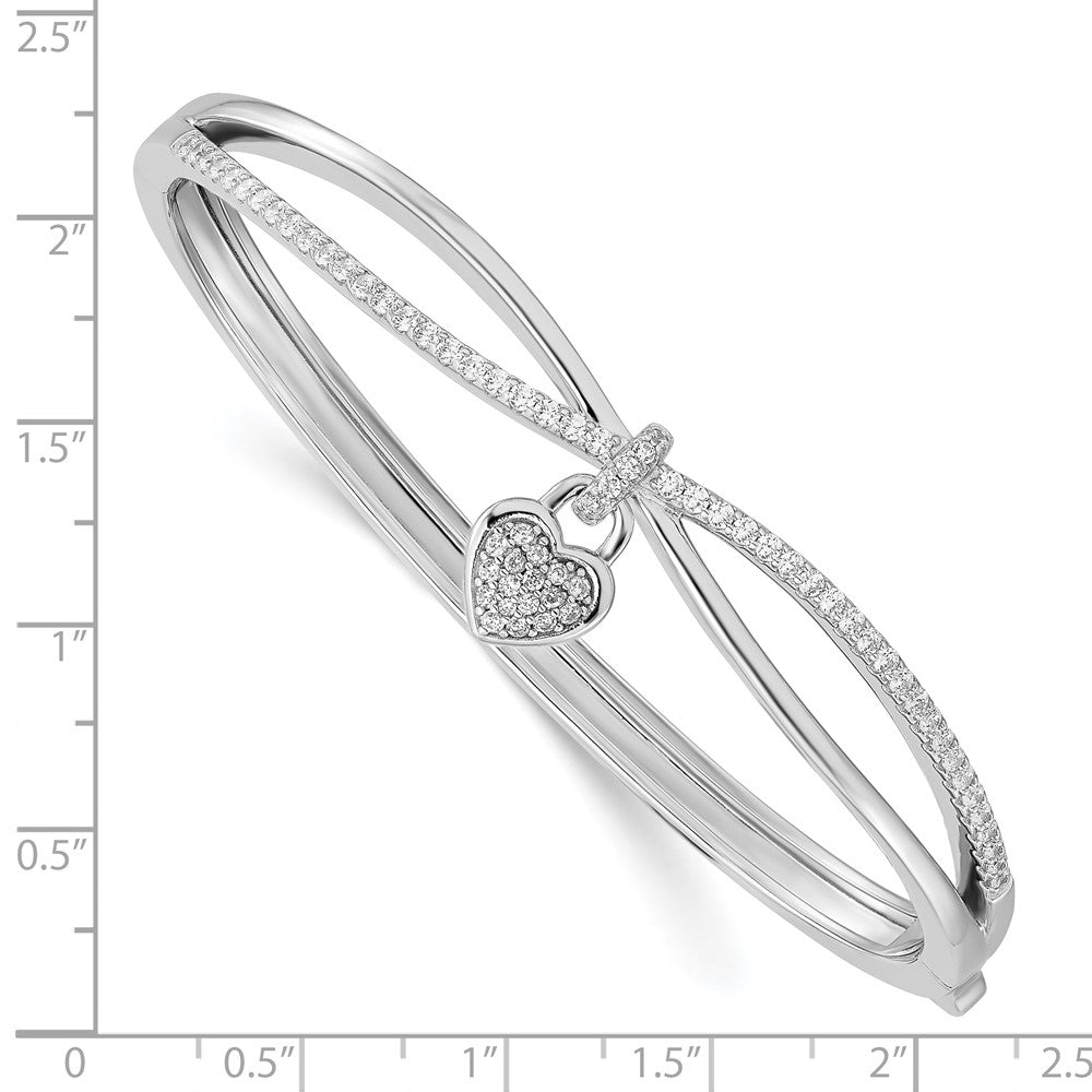 FJC Finejewelers 925 Sterling Silver Rhodium Plated CZ Heart Dangle Hinged Bangle 7.8 mm