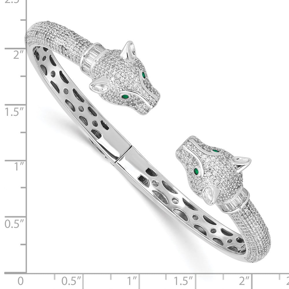 FJC Finejewelers 925 Sterling Silver Rhodium Plated Polished CZ Lioness Hinged Cuff Bangle 12.8 mm