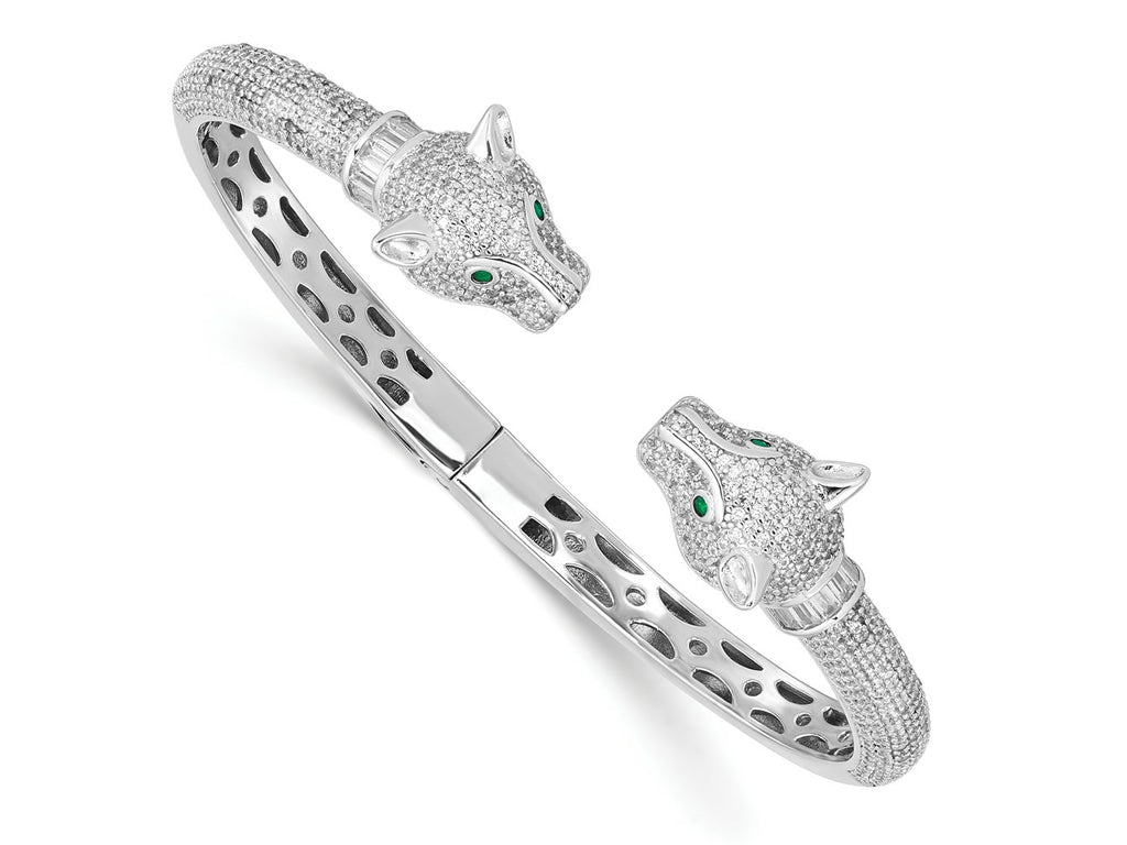 FJC Finejewelers 925 Sterling Silver Rhodium Plated Polished CZ Lioness Hinged Cuff Bangle 12.8 mm