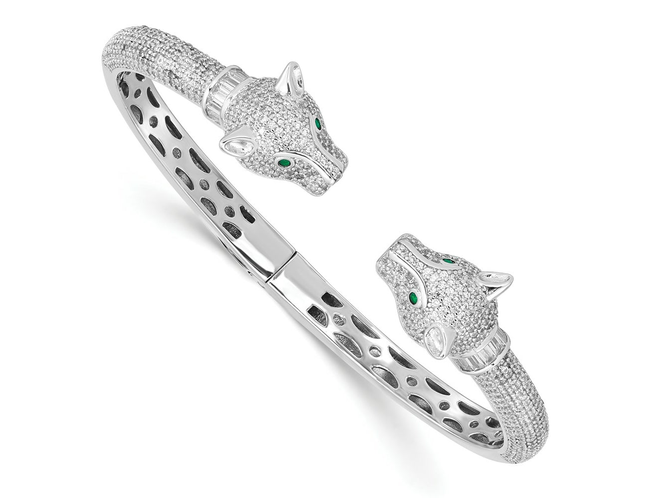 FJC Finejewelers 925 Sterling Silver Rhodium Plated Polished CZ Lioness Hinged Cuff Bangle 12.8 mm