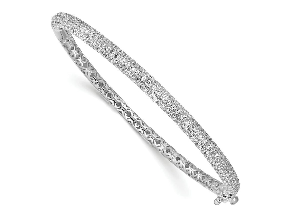 FJC Finejewelers 925 Sterling Silver Pavé Rhodium Plated 175 Stone CZ Hinged Bangle 4 mm