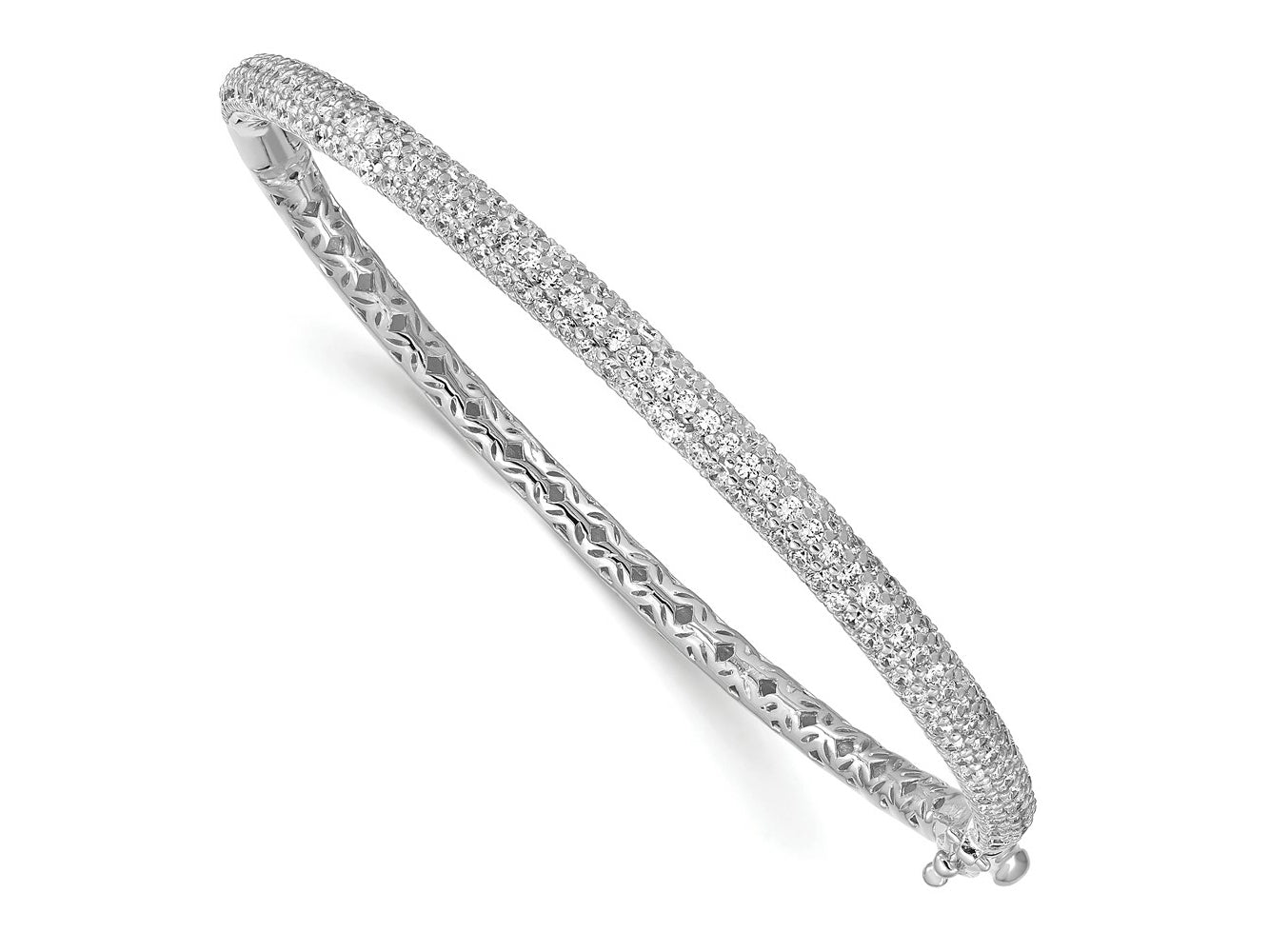 FJC Finejewelers 925 Sterling Silver Pavé Rhodium Plated 175 Stone CZ Hinged Bangle 4 mm