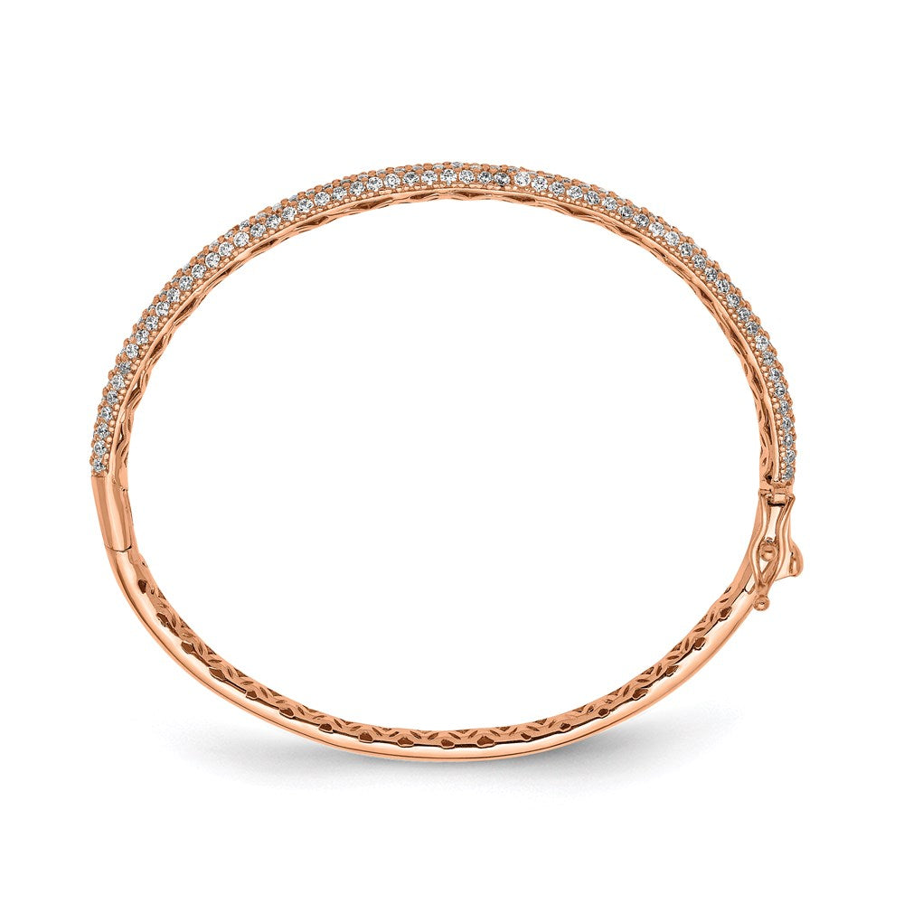 FJC Finejewelers 925 Sterling Silver Pavé Rose-tone 175 Stone CZ Hinged Bangle 4 mm