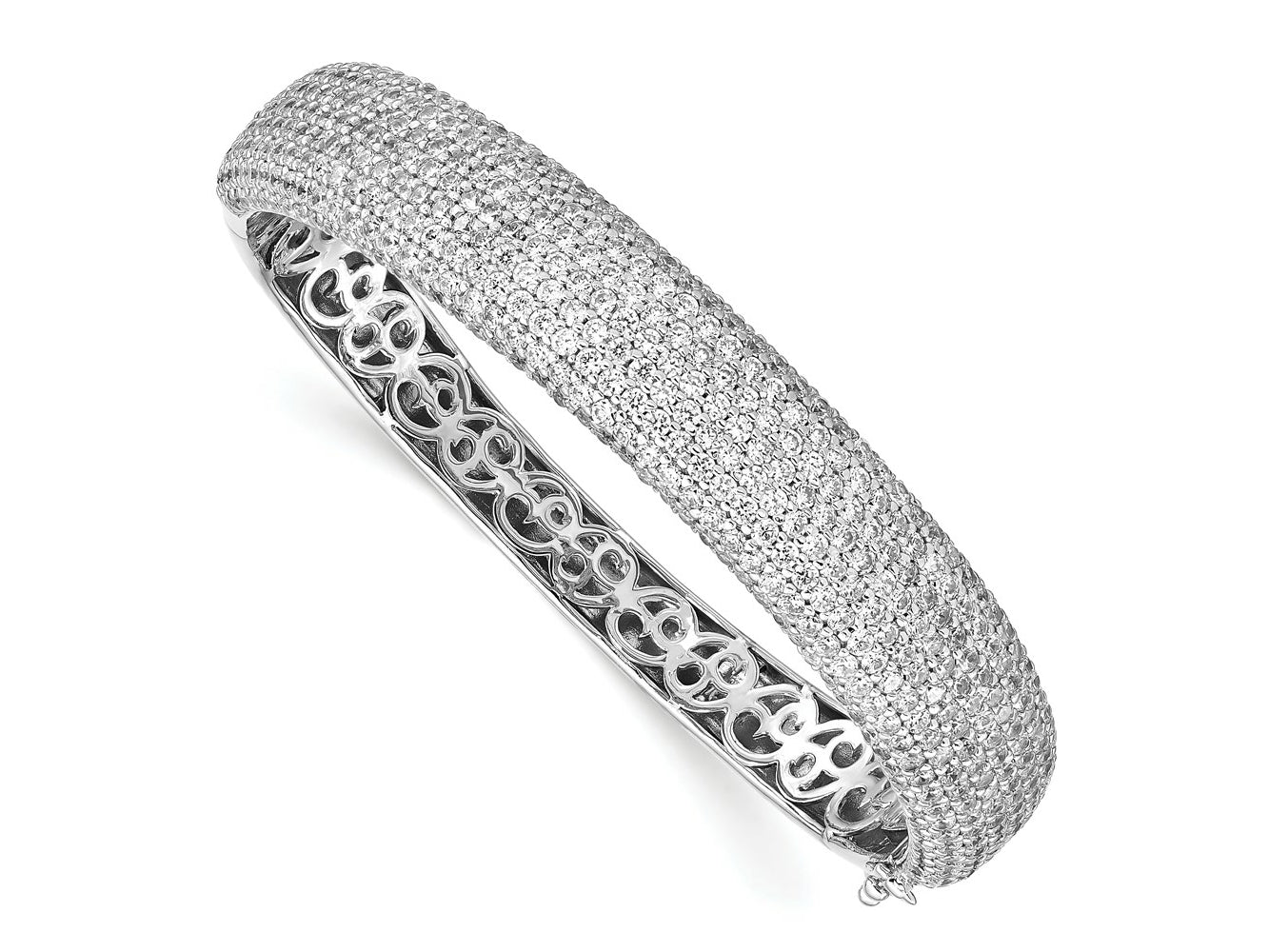 FJC Finejewelers 925 Sterling Silver Pavé Rhodium Plated 568 Stone CZ Hinged Bangle 11 mm