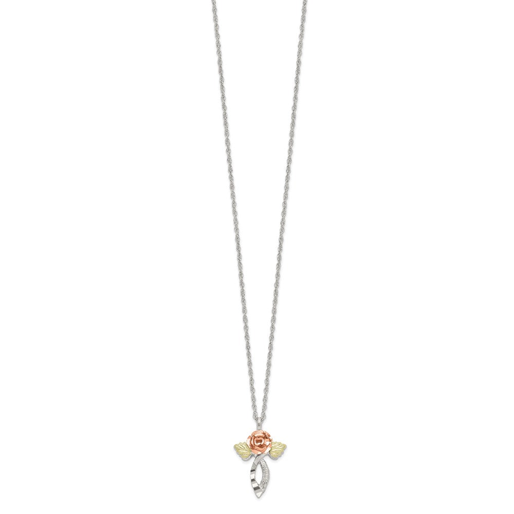 FJC Finejewelers 925 Sterling Silver Bright Cut  w/12K Accents and SS Chain Black Hills Necklace 18 Inch
