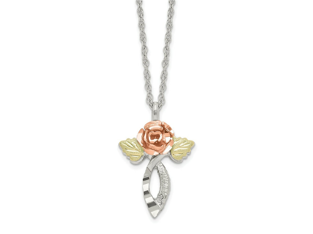 FJC Finejewelers 925 Sterling Silver Bright Cut  w/12K Accents and SS Chain Black Hills Necklace 18 Inch