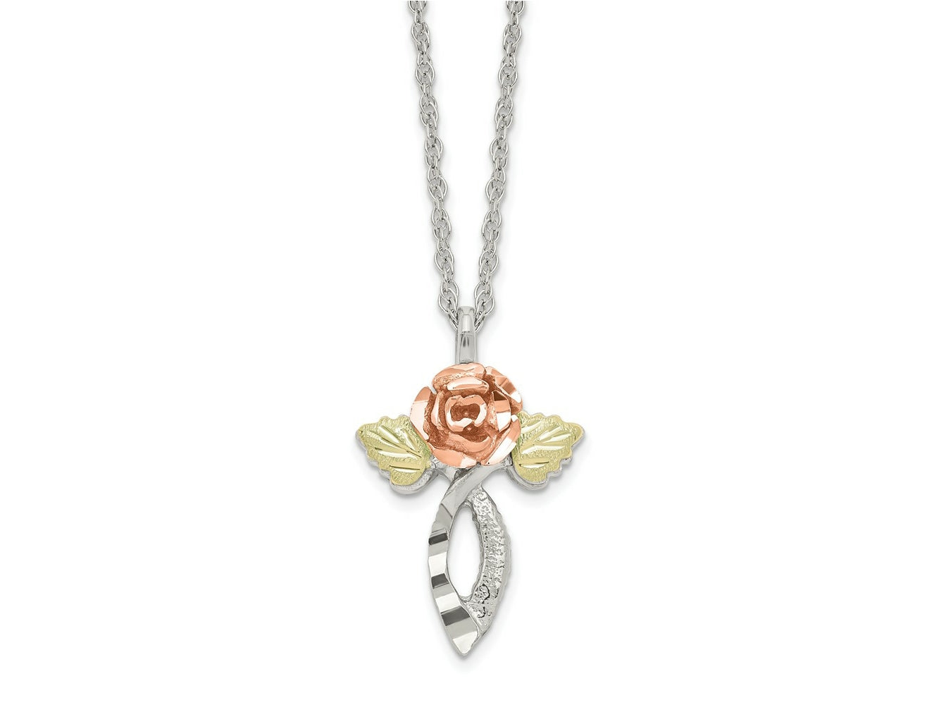 FJC Finejewelers 925 Sterling Silver Bright Cut  w/12K Accents and SS Chain Black Hills Necklace 18 Inch